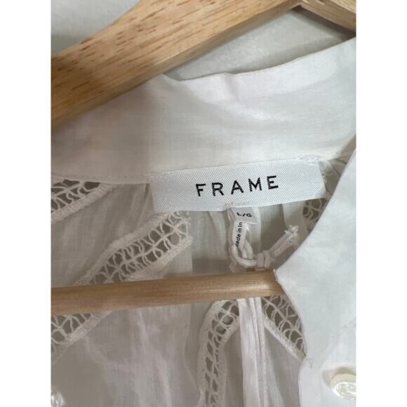 NWT Frame Inset Lace Puff Sleeve Button Front Dress White Blanc Size: Large - Picture 6 of 8